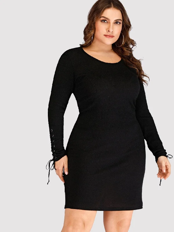 Plus Grommet Lace-up Sweater Dress