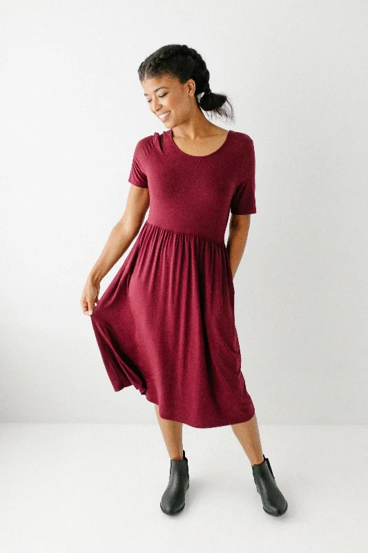 'Annie' Bamboo Blend Midi Dress in Burgundy FINAL SALE