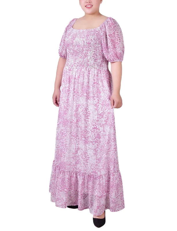 Plus Size Short Sleeve Smocked Maxi Dress