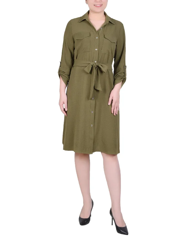 Long Roll Tab Sleeve Shirtdress