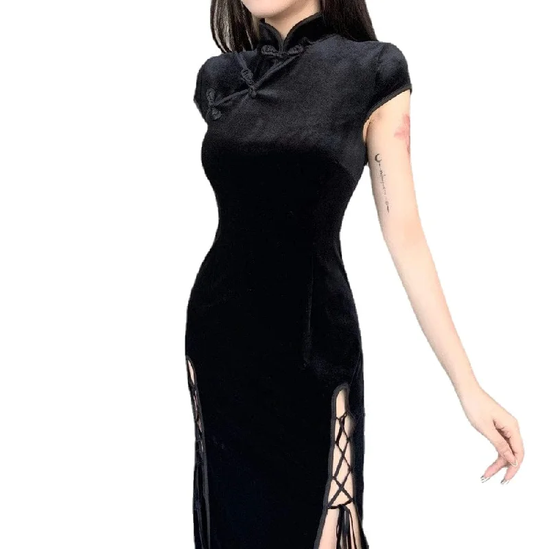 Women's Gothic Chinese Slit Velet Dresses