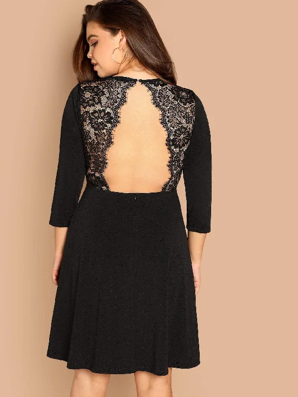  Plus Floral Lace Open Back Fit & Flare Dress