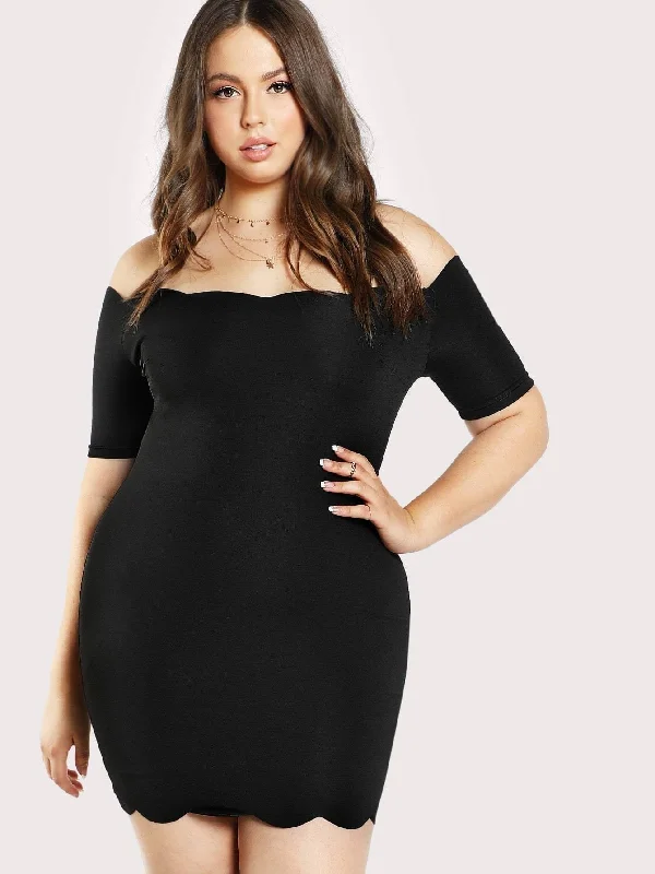 Plus Scallop Edge Bardot Dress