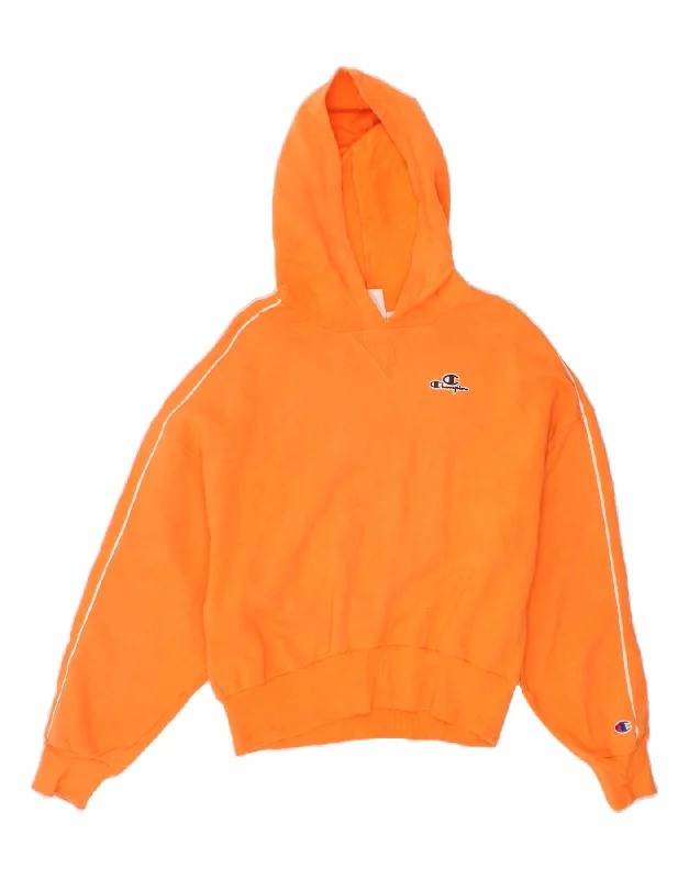 CHAMPION Womens Oversized Hoodie Jumper UK 10 Small Orange Cotton