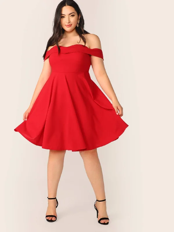 Plus Off Shoulder Foldover Skater Dress