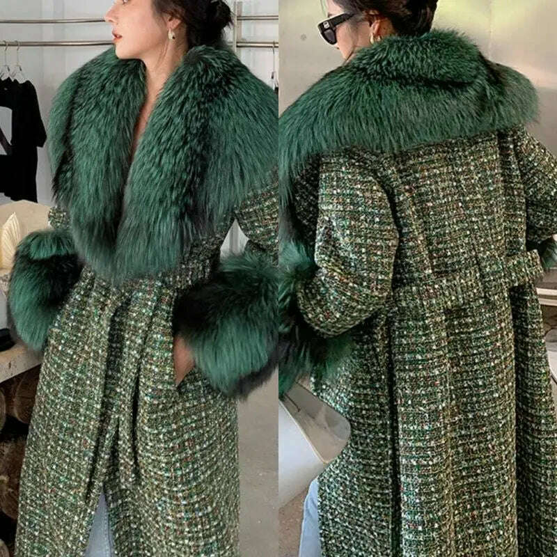 Hot Sale High-end Wool Coat Thick Imitation Fox Fur Quilted Suit  Casacos De Inverno Feminino 2024 Long Winter Jacket Women