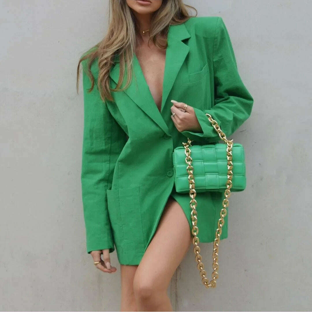 2023 Fashion Autumn Solid Shoulder Pads Blazer For Women Casual Long Sleeve Single-Breasted Loose Coat Tops Female Green Outwear