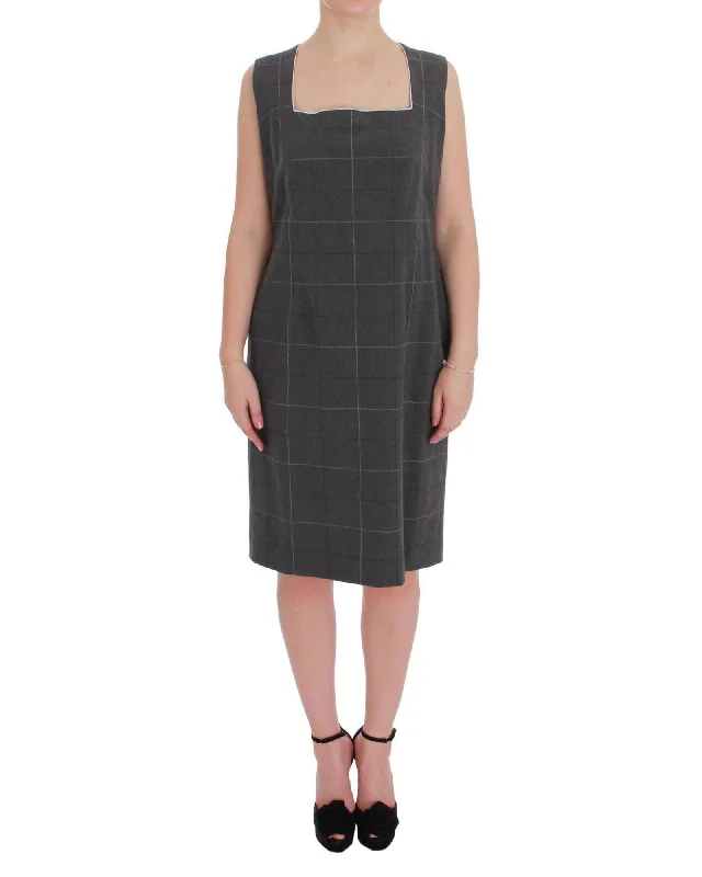 BENCIVENGA  Gray Plaid Sleeveless Sheath Dress