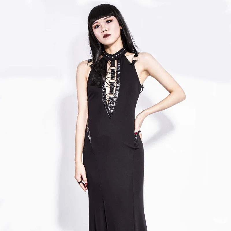 Women's Gothic Cutout Split Halterneck Dress