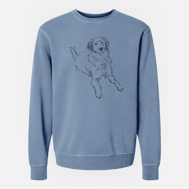 Doodled Jakearoni the Golden Retriever - Unisex Pigment Dyed Crew Sweatshirt