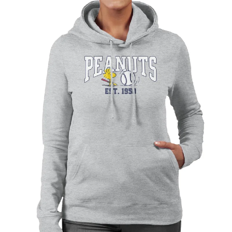 Peanuts Woodstock Playing Baseball Est 1950 Women's Hooded Sweatshirt