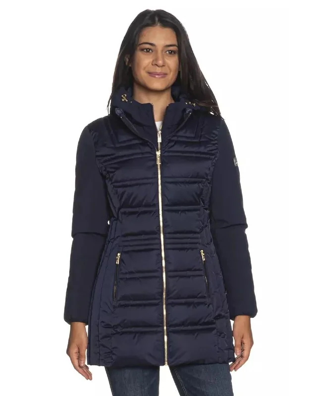 Yes Zee  Womens Navy Quilted Hooded Winter Jacket