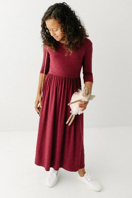 'Abigail' Girl Bamboo Blend Maxi Dress in Burgundy FINAL SALE