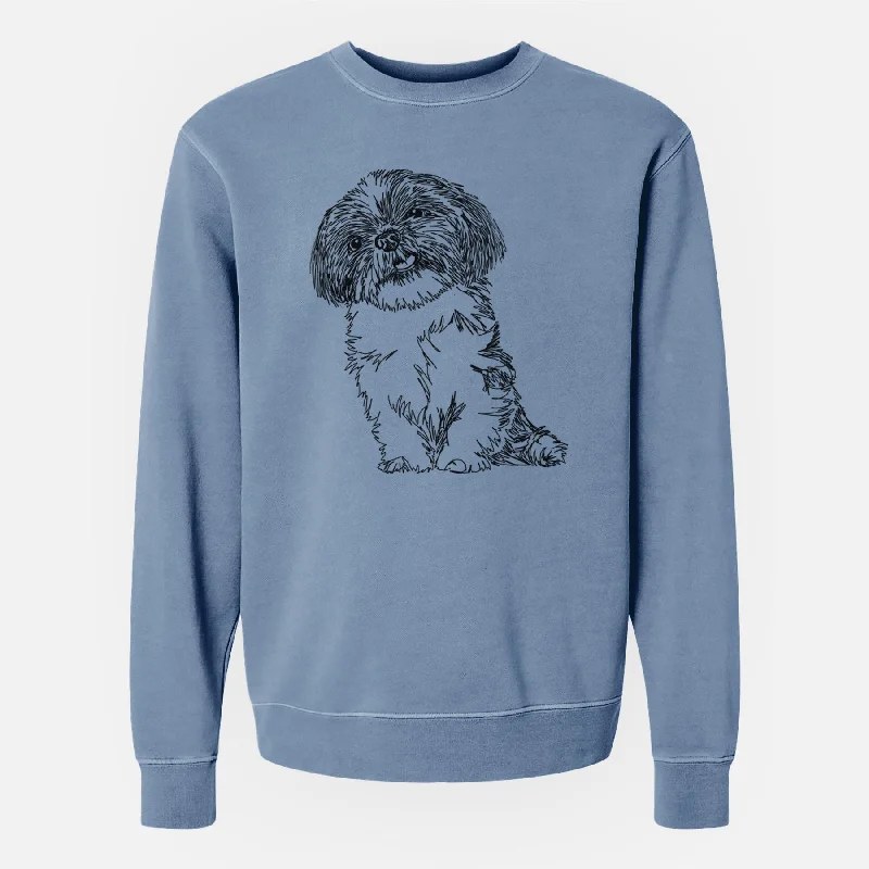 Doodled Ethel the Shih Tzu - Unisex Pigment Dyed Crew Sweatshirt