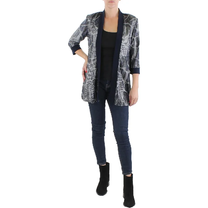 Womens Knit Metallic Duster Blazer