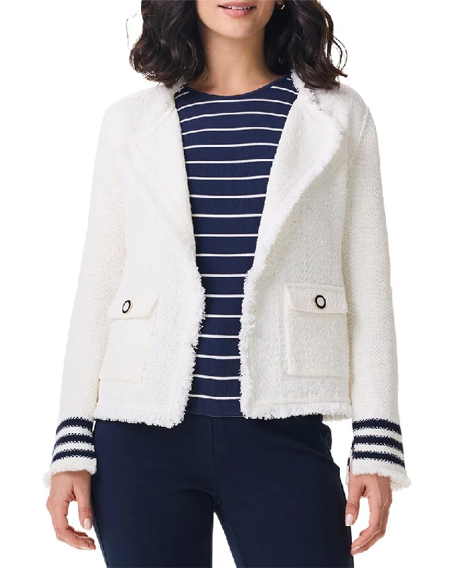 Nic+Zoe Subtle Stripe Fringe Mix Knit Jacket