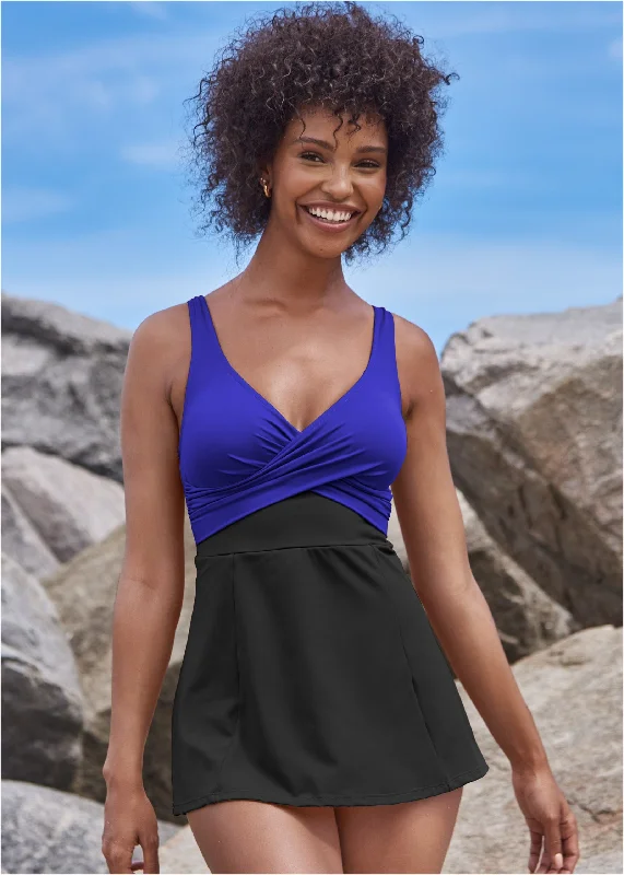 Caress Swim Dress - Cobalt & Black