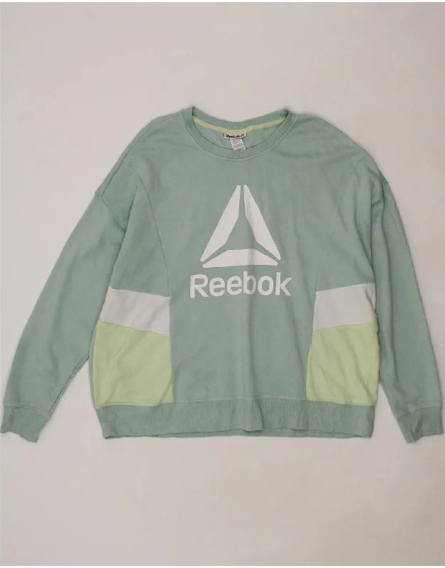 REEBOK Womens Graphic Sweatshirt Jumper UK 22 3XL Green Colourblock Cotton