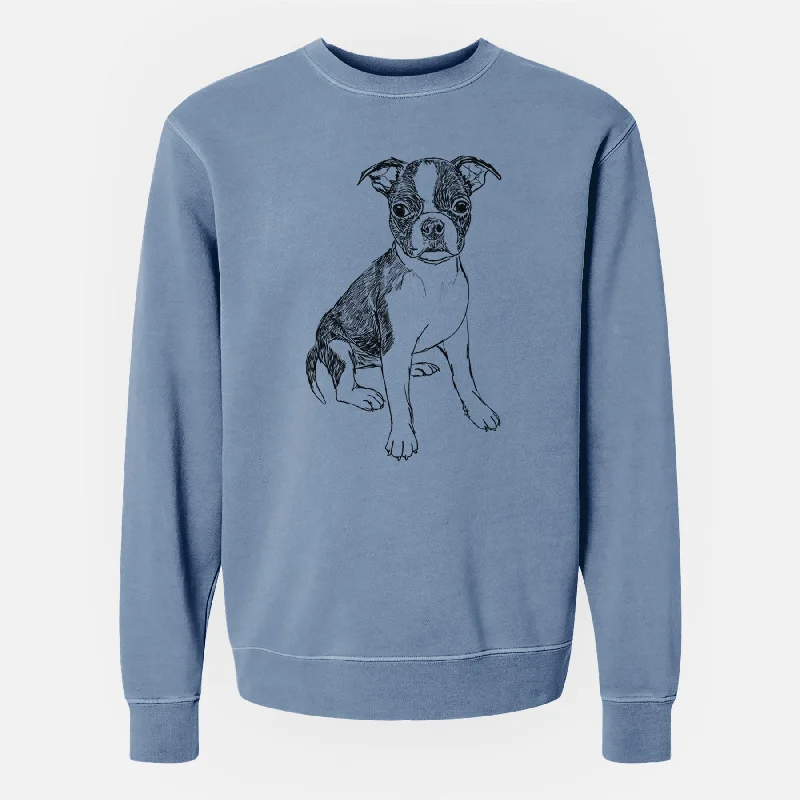 Doodled Zoey the Boston Terrier - Unisex Pigment Dyed Crew Sweatshirt