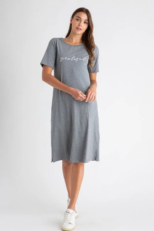 Grateful Tee Dress in Charcoal