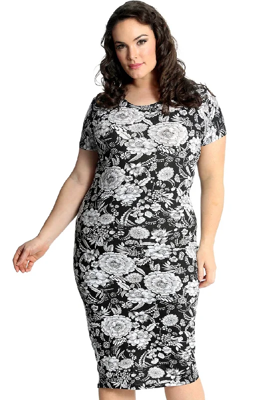 Monochrome Floral Print Dress