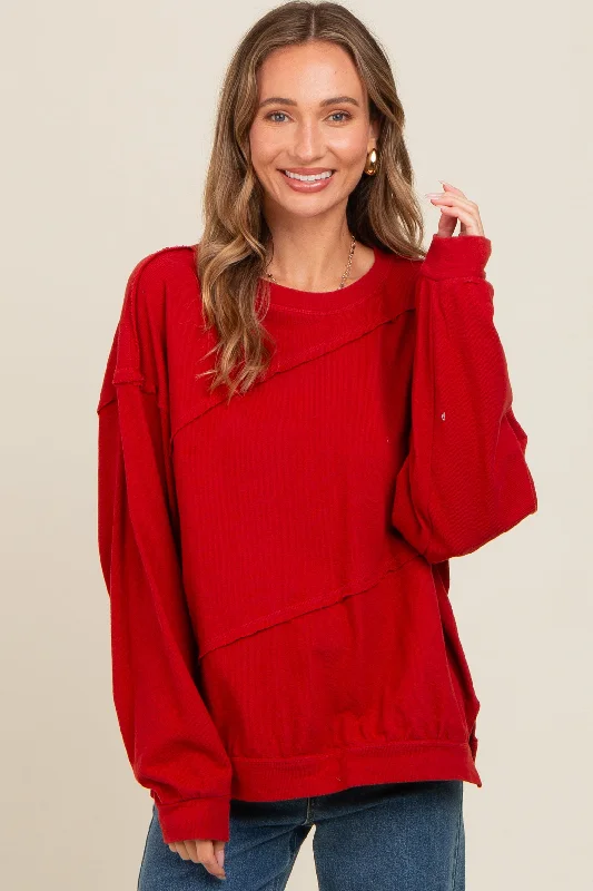 Red Exposed Seam Dolman Sleeve Sweatshirt