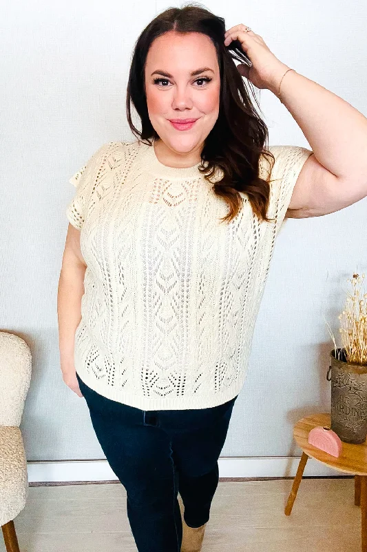 The Perfect Find Beige Dolman Short Sleeve Crochet Sweater Top (Open Pack)