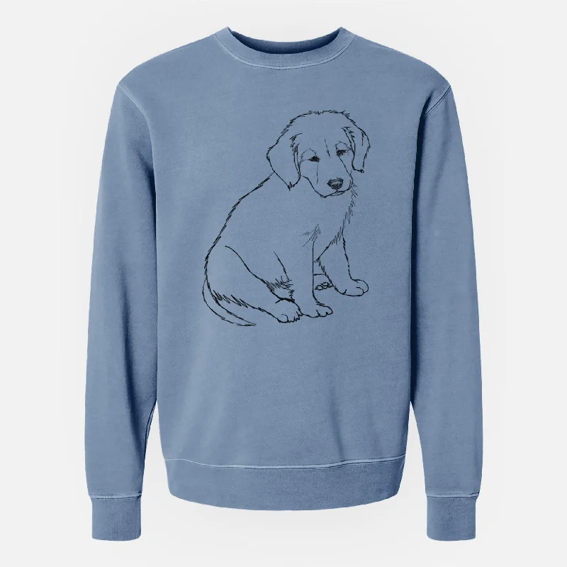 Doodled Jakearoni the Golden Retriever Puppy - Unisex Pigment Dyed Crew Sweatshirt