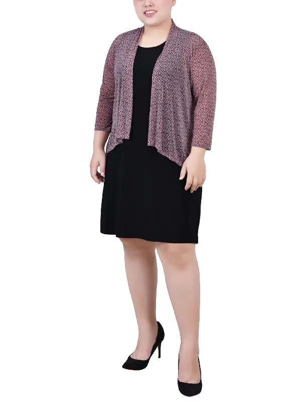 Plus Size Cardigan And Dress Set