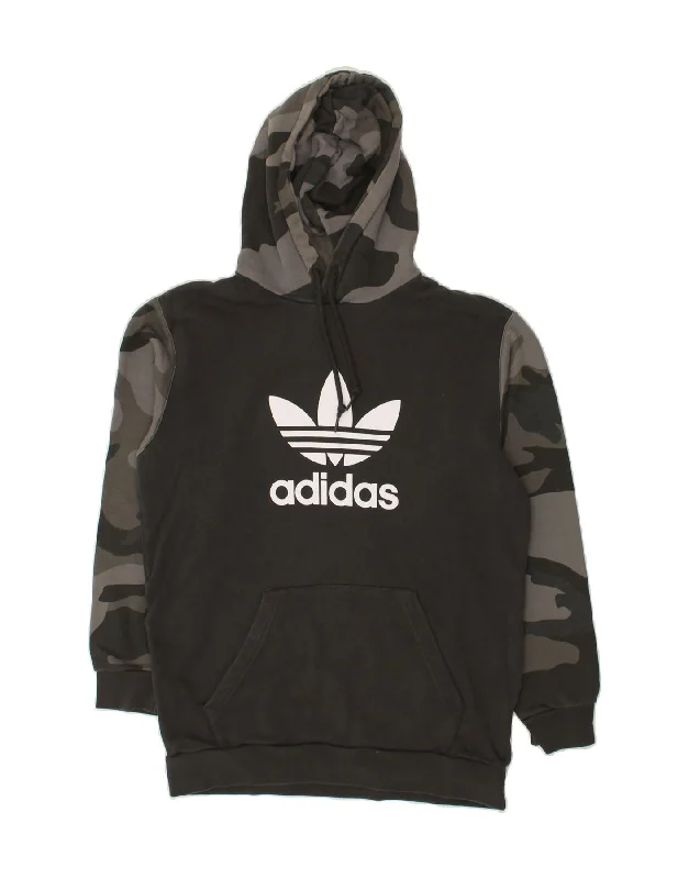 ADIDAS Mens Graphic Hoodie Jumper Medium Black Camouflage Cotton