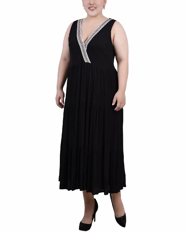 Plus Size Sleeveless Surplice Tiered Dress