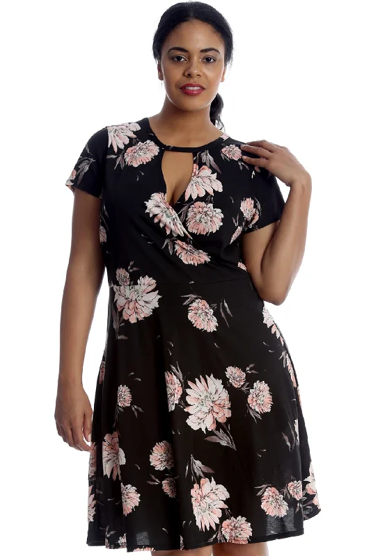 Floral Print Crossover V Neck Dress