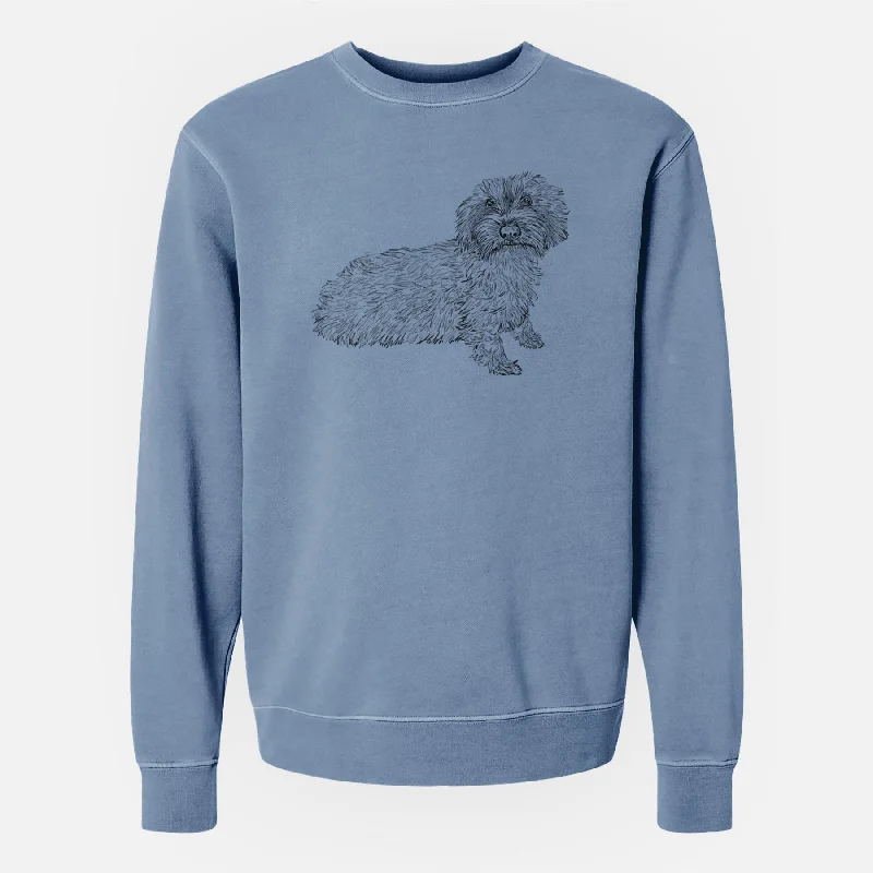 Doodled Logan the Mini Wirehaired Dachshund - Unisex Pigment Dyed Crew Sweatshirt