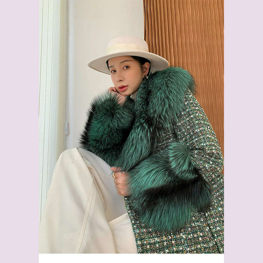 2022 Winter New Long Fur Coat Women's Fox Fur Large Fur Collar Tweed Coat