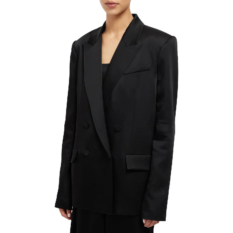 Norah Womens Shoulder Pads Acetate Double-Breasted Blazer