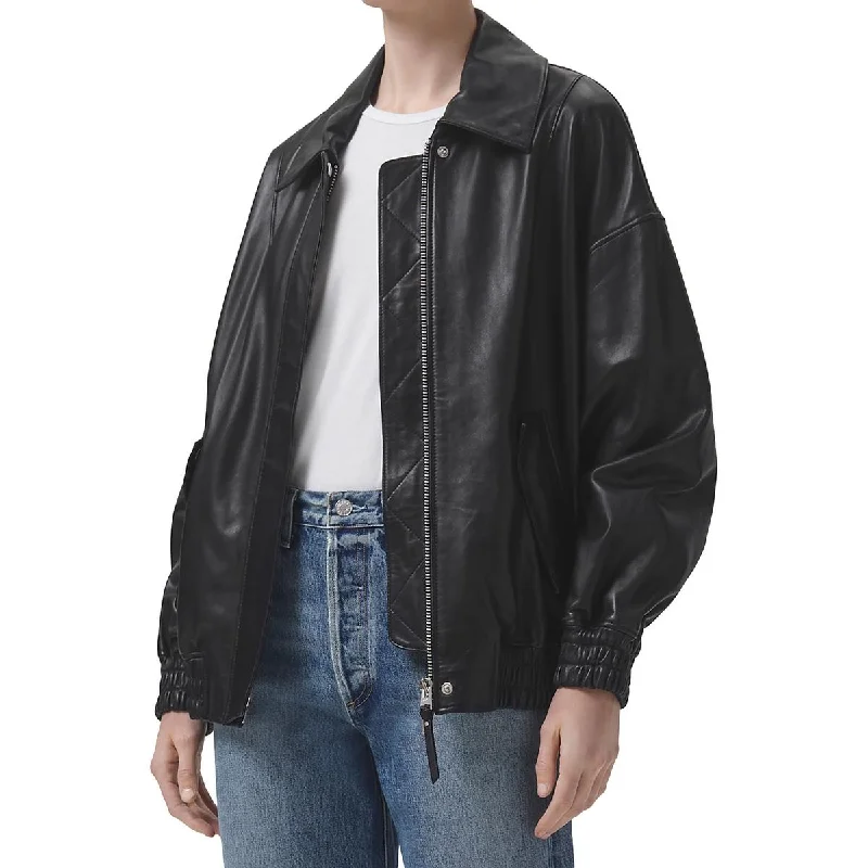 Ava Womens Leather Cold Weather Bomber Jacket