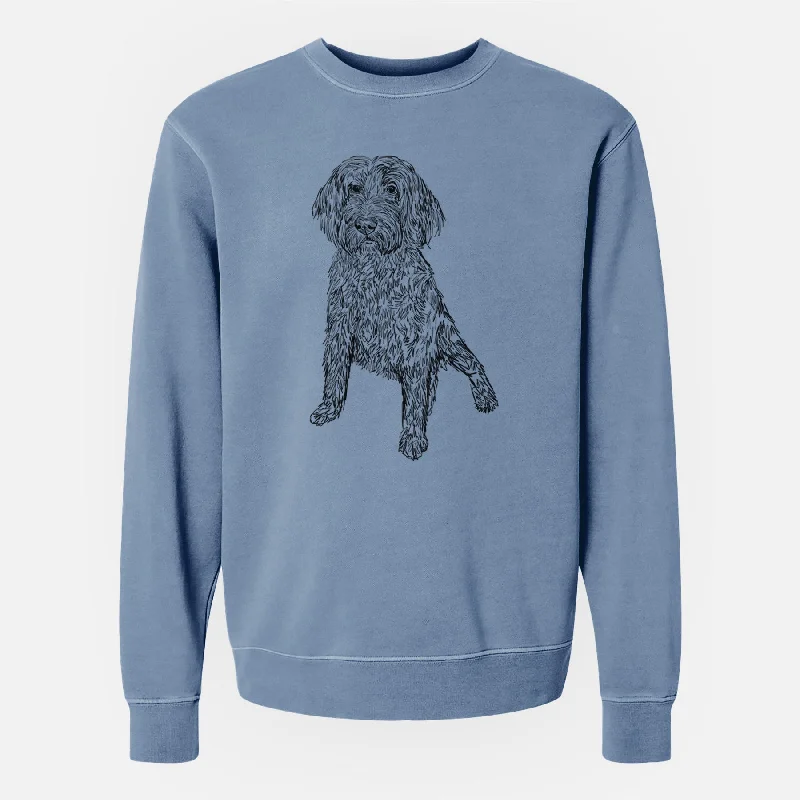 Doodled Lily the Goldendoodle - Unisex Pigment Dyed Crew Sweatshirt