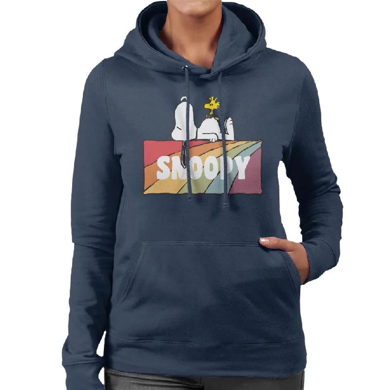 Peanuts Snoopy And Woodstock Rainbow Block Women's Hooded Sweatshirt