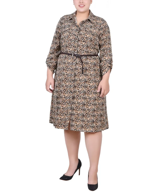 Plus Size 3/4 Roll Tab Sleeve Shirtdress