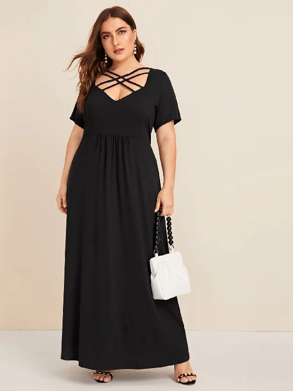 Plus Criss Cross Tie Back Maxi Dress