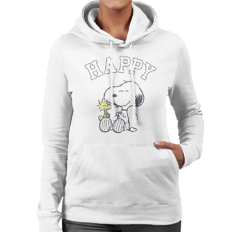 Peanuts Snoopy And Woodstock Happy Women's Hooded Sweatshirt