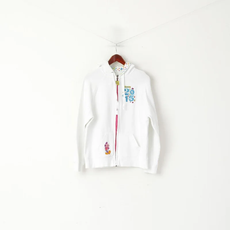 Disney Parks Women XL Sweatshirt White Cotton 2015 Walt Disney Zip Up Top