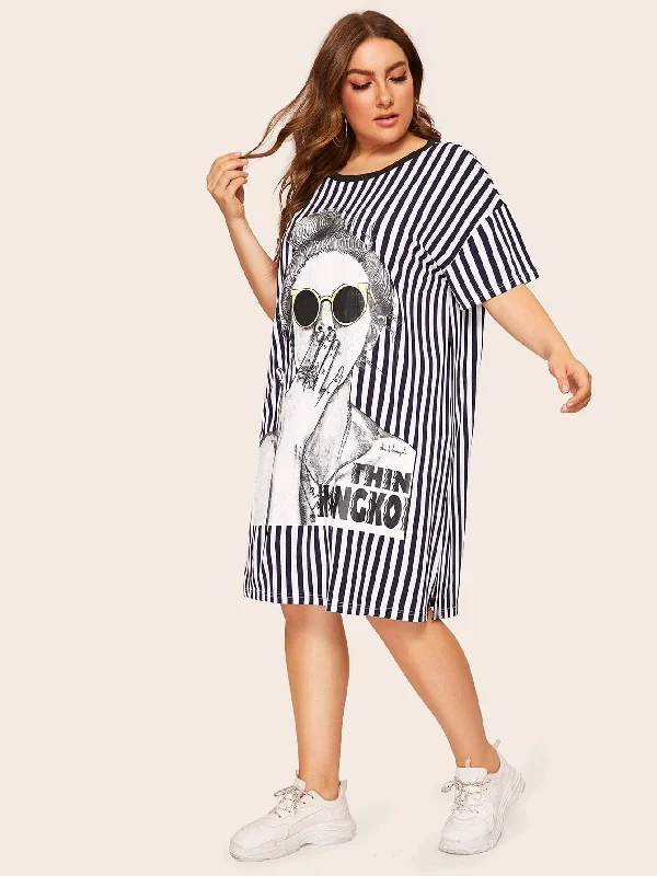 Plus Figure Print Striped Dress