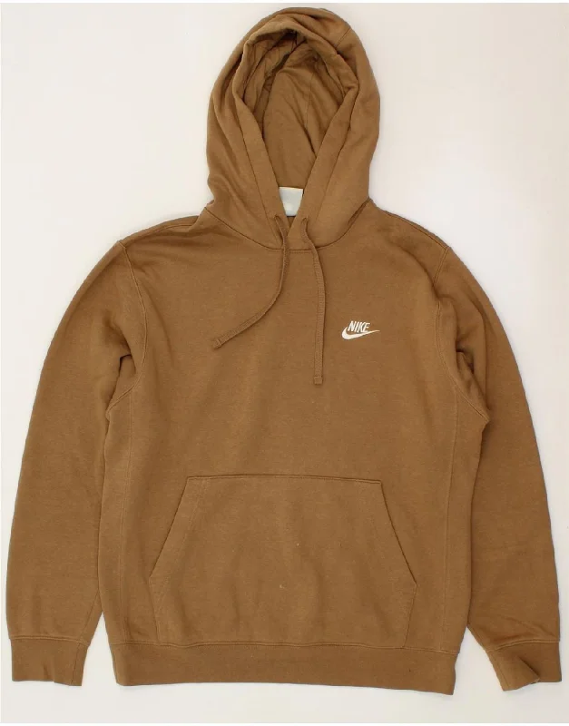 NIKE Mens Hoodie Jumper Small Brown Cotton