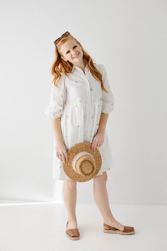 'Gigi' Embroidered Poplin Button Up Dress in Ivory FINAL SALE