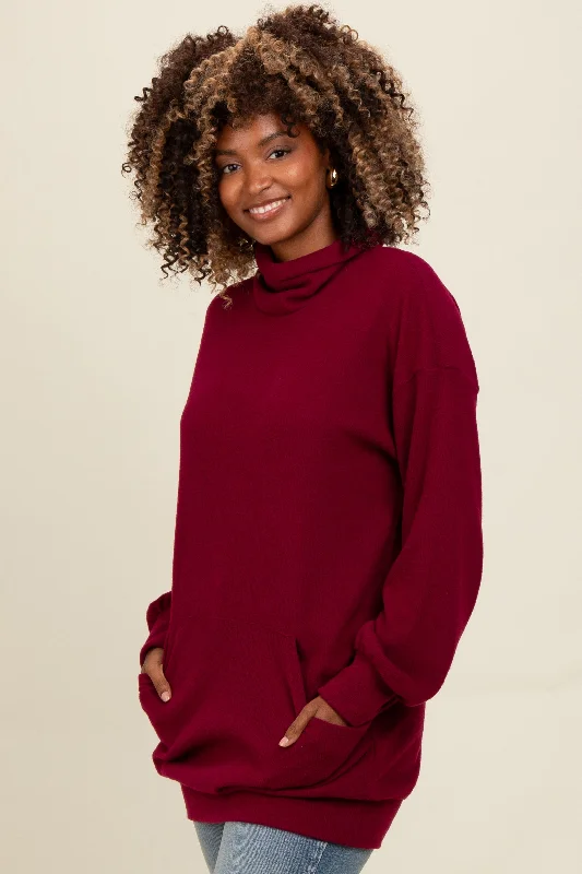 Burgundy Brushed Knit Cowl Neck Pullover