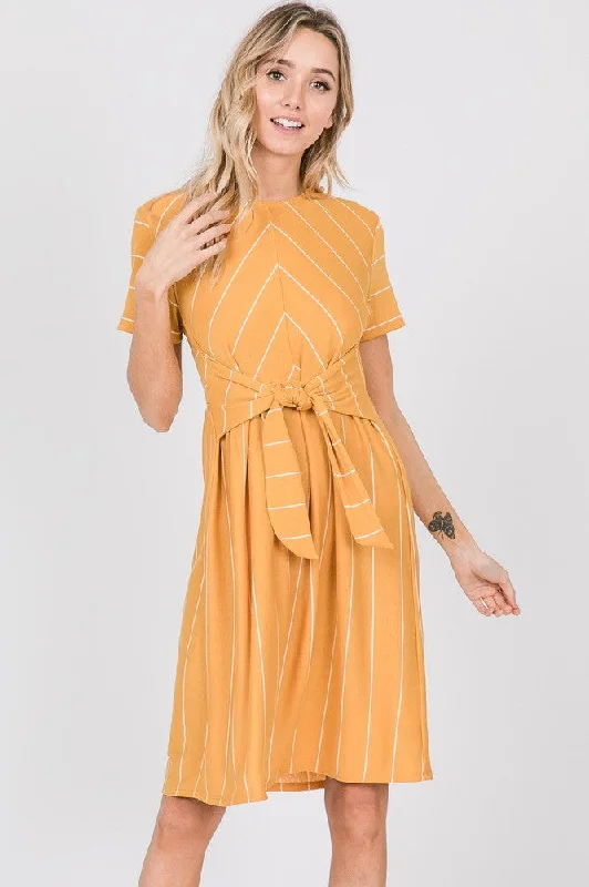 Azaleah Tie Midi Dress in Mustard