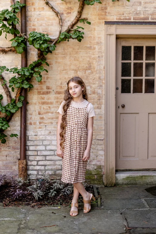 'Cora' Girl Cotton Gingham Pinafore Dress