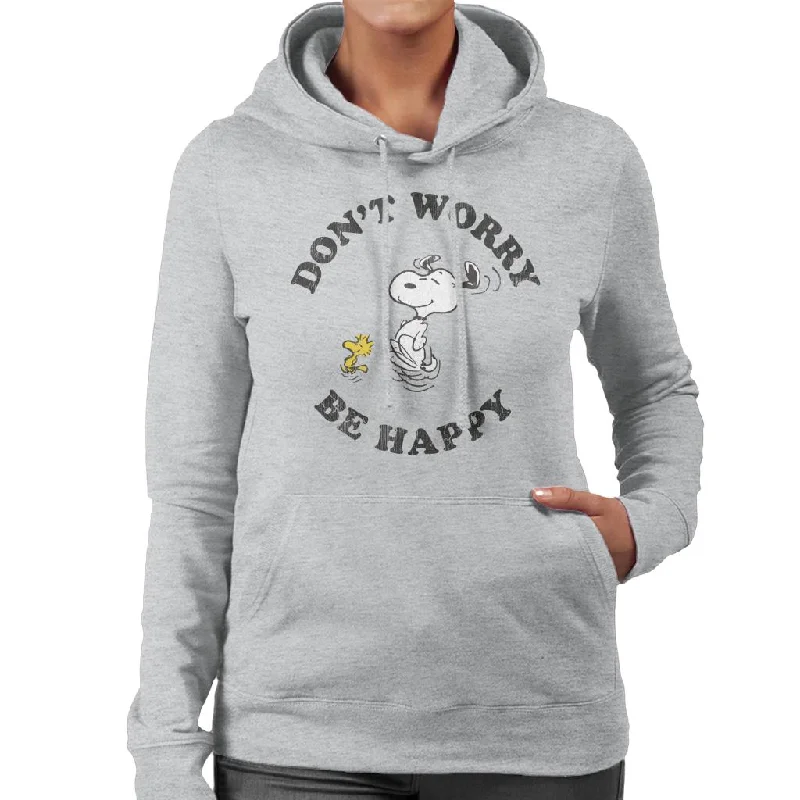 Peanuts Snoopy And Woodstock Running Dont Worry Be Happy Women's Hooded Sweatshirt