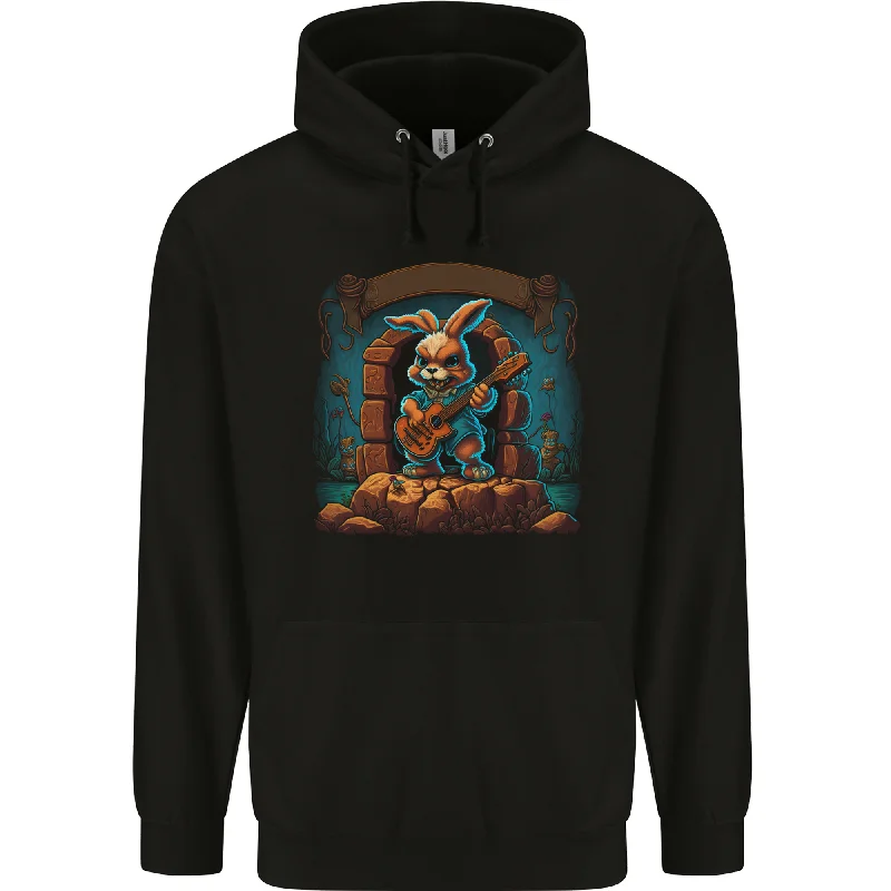 A Fierce Rabbit Playing the Guitar Rock Music Mens 80% Cotton Hoodie